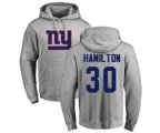 New York Giants #30 Antonio Hamilton Ash Name & Number Logo Pullover Hoodie