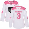 Women's Los Angeles Kings #3 Dion Phaneuf Authentic White Pink Fashion NHL Jersey