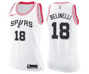Women\'s San Antonio Spurs #18 Marco Belinelli Swingman White Pink Fashion Basketball Jersey
