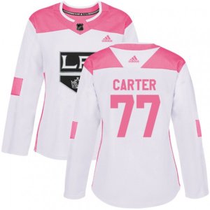 Women\'s Los Angeles Kings #77 Jeff Carter Authentic White Pink Fashion NHL Jersey
