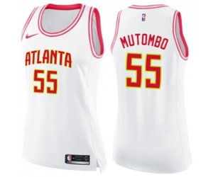 Women\'s Atlanta Hawks #55 Dikembe Mutombo Swingman White Pink Fashion Basketball Jersey