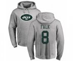 New York Jets #8 Luke Falk Ash Name & Number Logo Pullover Hoodie