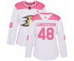 Women Anaheim Ducks #48 Isac Lundestrom Authentic White Pink Fashion Hockey Jersey