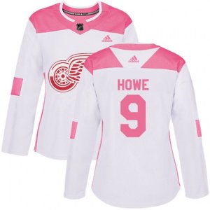 Women\'s Detroit Red Wings #9 Gordie Howe Authentic White Pink Fashion NHL Jersey