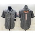 Chicago Bears #1 Justin Fields Gray With Patch Cool Base Stitched Baseball Jersey