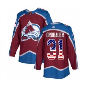 Colorado Avalanche #31 Philipp Grubauer Authentic Burgundy Red USA Flag Fashion NHL Jersey