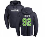 Seattle Seahawks #92 Nazair Jones Navy Blue Name & Number Logo Pullover Hoodie