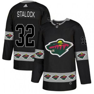 Minnesota Wild #32 Alex Stalock Authentic Black Team Logo Fashion NHL Jersey