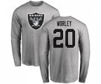 Oakland Raiders #20 Daryl Worley Ash Name & Number Logo Long Sleeve T-Shirt