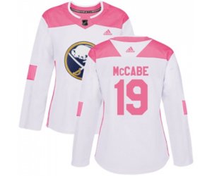 Women Adidas Buffalo Sabres #19 Jake McCabe Authentic White Pink Fashion NHL Jersey