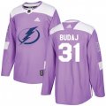 Tampa Bay Lightning #31 Peter Budaj Authentic Purple Fights Cancer Practice NHL Jersey