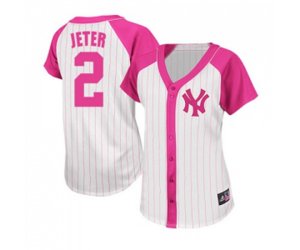 Women\'s New York Yankees #2 Derek Jeter Replica White Pink Splash Fashion Baseball Jersey