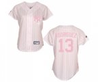 Women's New York Yankees #13 Alex Rodriguez Replica White Pink Strip Baseball Jersey