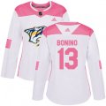 Women Nashville Predators #13 Nick Bonino Authentic White Pink Fashion NHL Jersey