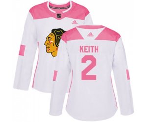 Women\'s Chicago Blackhawks #2 Duncan Keith Authentic White Pink Fashion NHL Jersey