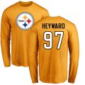 Pittsburgh Steelers #97 Cameron Heyward Gold Name & Number Logo Long Sleeve T-Shirt