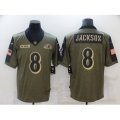 Baltimore Ravens #8 Lamar Jackson Nike Olive 2021 Salute To Service Limited Player Jersey