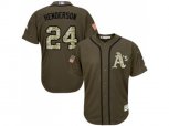 Oakland Athletics #24 Rickey Henderson Green Salute to Service Stitched Baseball Jersey