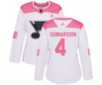 Women Adidas St. Louis Blues #4 Carl Gunnarsson Authentic White Pink Fashion NHL Jersey