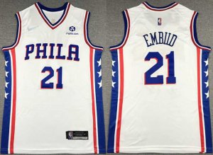 Philadelphia 76ers #21 Joel Embiid White 75th Anniversary Association Edition Swingman Stitched Jersey