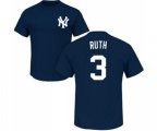 New York Yankees #3 Babe Ruth Replica Blue Home Baseball T-Shirt