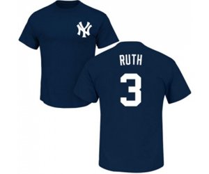 New York Yankees #3 Babe Ruth Replica Blue Home Baseball T-Shirt