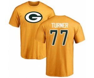 Green Bay Packers #77 Billy Turner Gold Name & Number Logo T-Shirt