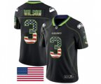 Seattle Seahawks #3 Russell Wilson Limited Black Rush USA Flag Football Jersey