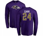 Baltimore Ravens #24 Brandon Carr Purple Name & Number Logo Long Sleeve T-Shirt