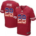 San Francisco 49ers #28 Carlos Hyde Elite Red Home USA Flag Fashion NFL Jersey