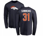 Denver Broncos #31 Justin Simmons Navy Blue Name & Number Logo Long Sleeve T-Shirt