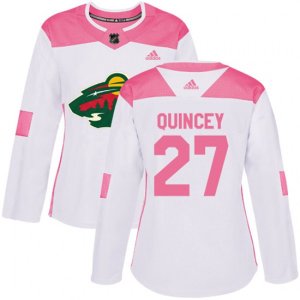 Women\'s Minnesota Wild #27 Kyle Quincey Authentic White Pink Fashion NHL Jersey