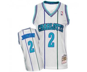 Charlotte Hornets #2 Larry Johnson Authentic White Throwback Basketball Jersey
