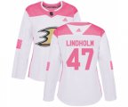 Women Anaheim Ducks #47 Hampus Lindholm Authentic White Pink Fashion Hockey Jersey