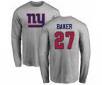 New York Giants #27 Deandre Baker Ash Name & Number Logo Long Sleeve T-Shirt
