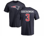 New England Patriots #3 Stephen Gostkowski Navy Blue Name & Number Logo T-Shirt