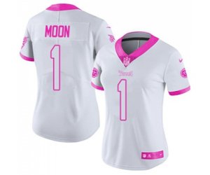 Women Tennessee Titans #1 Warren Moon Limited White Pink Rush Fashion Football Jersey