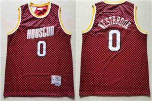 Houston Rockets #0 Russell Westbrook Red Checkerboard Hardwood Classics Jersey