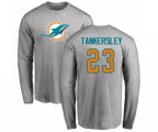 Miami Dolphins #23 Cordrea Tankersley Ash Name & Number Logo Long Sleeve T-Shirt