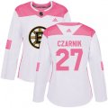 Women Boston Bruins #27 Austin Czarnik Authentic White Pink Fashion NHL Jersey