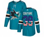 Adidas San Jose Sharks #39 Logan Couture Authentic Teal Green USA Flag Fashion NHL Jersey