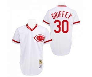 Cincinnati Reds #30 Ken Griffey Authentic White Throwback Baseball Jersey