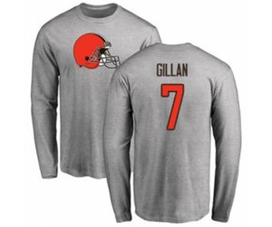 Cleveland Browns #7 Jamie Gillan Ash Name & Number Logo Long Sleeve T-Shirt