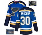 Adidas St. Louis Blues #30 Martin Brodeur Authentic Royal Blue Fashion Gold NHL Jersey
