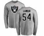Oakland Raiders #54 Emmanuel Lamur Ash Name & Number Logo Long Sleeve T-Shirt