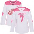 Women's Detroit Red Wings #7 Ted Lindsay Authentic White Pink Fashion NHL Jersey