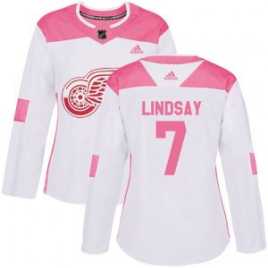Women\'s Detroit Red Wings #7 Ted Lindsay Authentic White Pink Fashion NHL Jersey