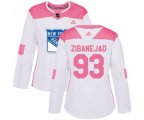 Women Adidas New York Rangers #93 Mika Zibanejad Authentic White Pink Fashion NHL Jersey