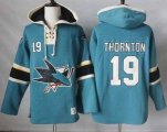 San Jose Sharks #19 Joe Thornton Teal Pullover Hoodie Stitched NHL Jersey