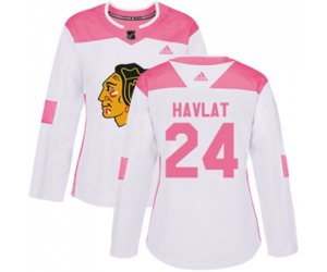 Women\'s Chicago Blackhawks #24 Martin Havlat Authentic White Pink Fashion NHL Jersey